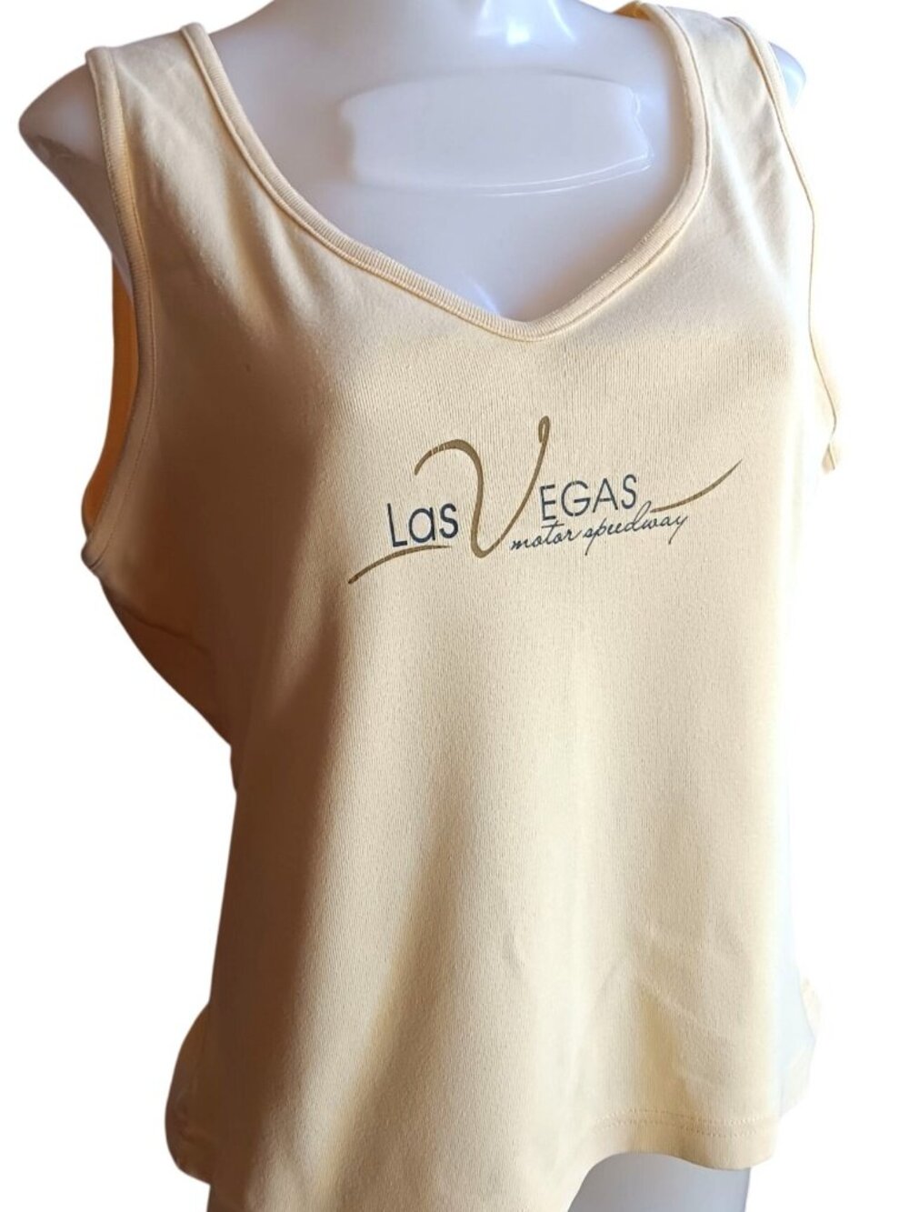 Tank Top Las Vegas Large Women's Motor Speedway Yellow All Cotton Sleeveless Vtg